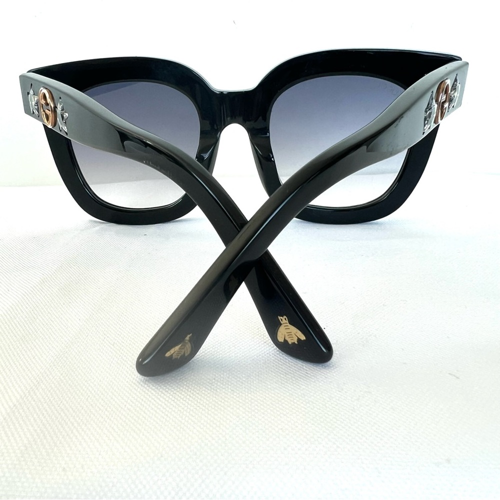 GUCCI Italy GG0208S Crystal Star Cat Eye Gray Gradient Lens Black Frame Sunglass - Picture 10 of 15